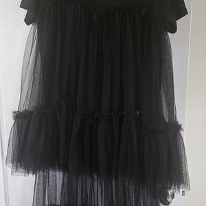 Long Layered Tulle Tee Dress Black